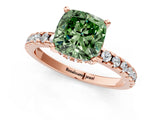 Rose gold Fancy Green Cushion Cut Diamond Solitaire Ring with Round  Pavé Band and Four-Prong Setting_37