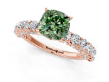 Rose gold Fancy Green Cushion Cut Diamond Solitaire Ring with Shared Prong Pavé Band and Four-Prong Setting_59