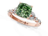 Rose gold Fancy Green Cushion Cut Diamond Solitaire Ring with Side Stones and Four-Prong Setting_69
