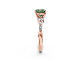Rose gold Fancy Green Cushion Cut Diamond Solitaire Ring with Side Stones and Four-Prong Setting_70