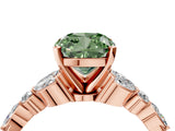 Rose gold Fancy Green Cushion Cut Diamond Solitaire Ring with Side Stones and Four-Prong Setting_72