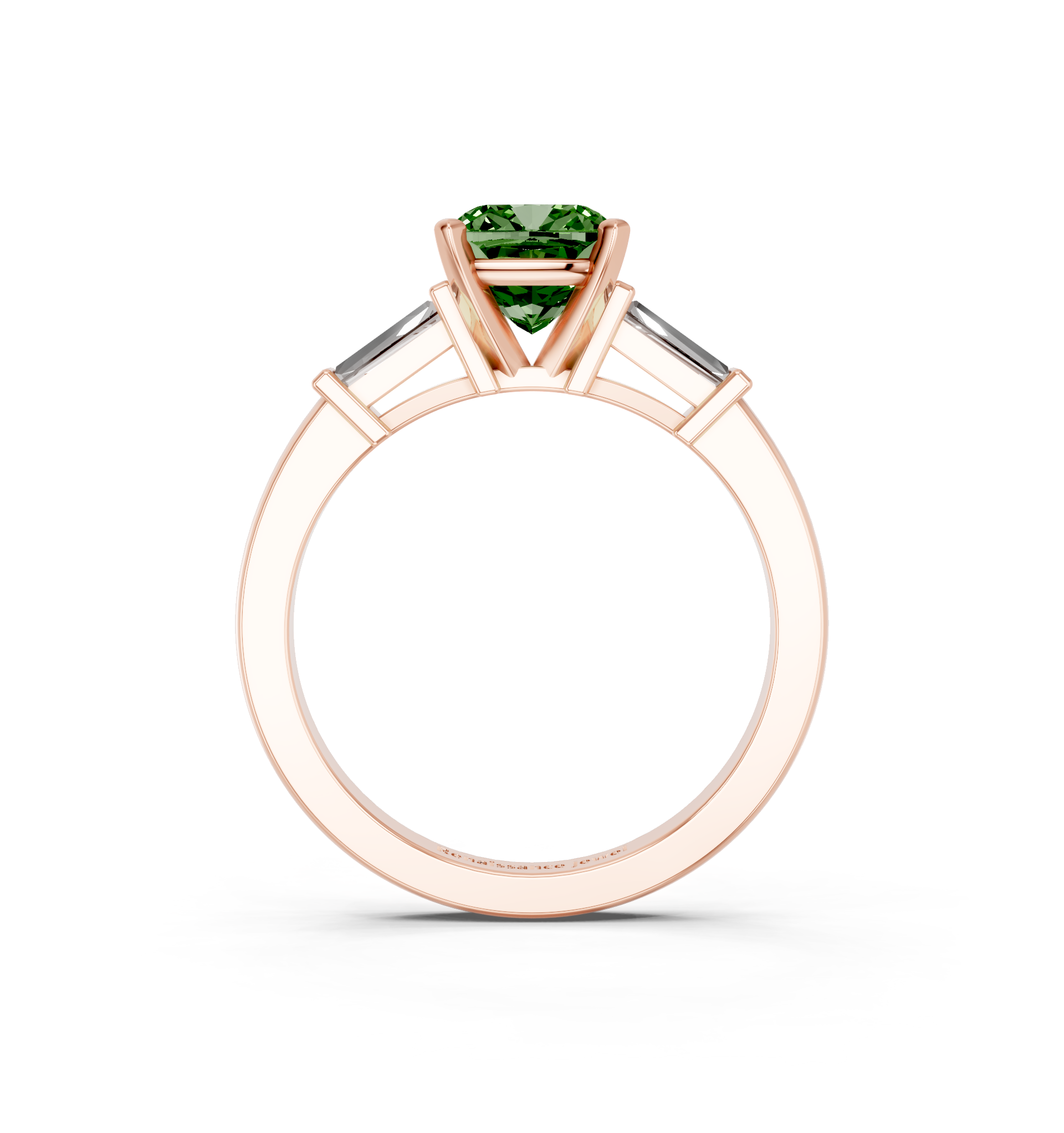 Rose gold Fancy Green Cushion  Cut Diamond Solitaire Ring with Tapered Baguette Accents and Four-Prong Setting_5