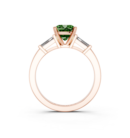 Rose gold Fancy Green Cushion  Cut Diamond Solitaire Ring with Tapered Baguette Accents and Four-Prong Setting_5
