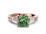 Rose gold Fancy Green Cushion  Cut Diamond Solitaire Ring with Tapered Baguette Accents and Four-Prong Setting_76