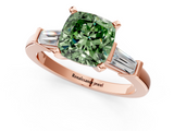 Rose gold Fancy Green Cushion  Cut Diamond Solitaire Ring with Tapered Baguette Accents and Four-Prong Setting_77