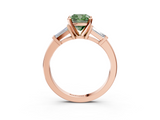 Rose gold Fancy Green Cushion  Cut Diamond Solitaire Ring with Tapered Baguette Accents and Four-Prong Setting_79
