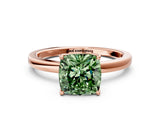 Rose gold Fancy Green Cushion Cut Diamond Solitaire Ring with Thin Band and Prong Setting_12