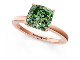 Rose gold Fancy Green Cushion Cut Diamond Solitaire Ring with Thin Band and Prong Setting_13