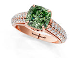 Rose gold Fancy Green Cushion Cut Diamond Solitaire Ring with Three-Row Pavé Band and Four-Prong Setting_39