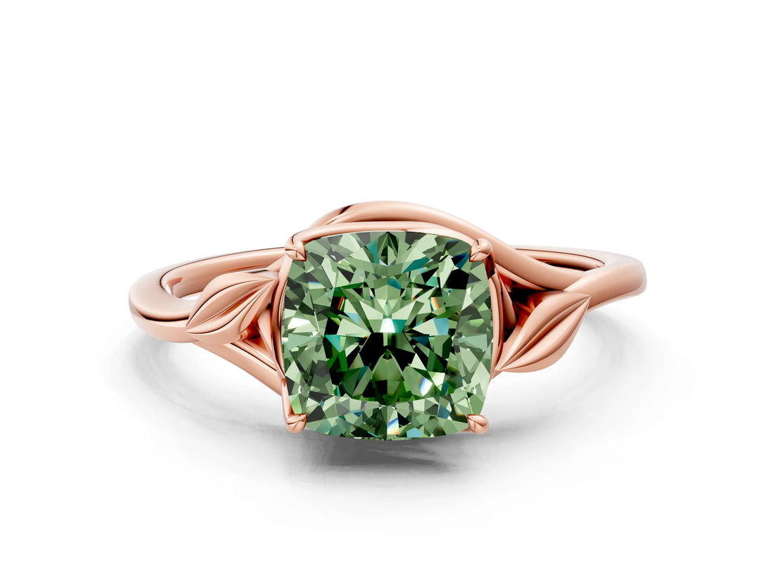 Rose gold Fancy Green Cushion Cut Diamond Solitaire Ring with Twist Band and Four-Prong Setting_57