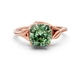 Rose gold Fancy Green Cushion Cut Diamond Solitaire Ring with Twist Band and Four-Prong Setting_57