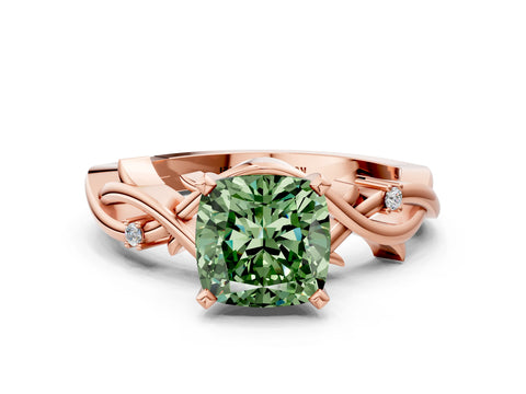 Rose gold Fancy Green Cushion Cut Diamond Solitaire Ring with Twisted Band and Prong Setting_205