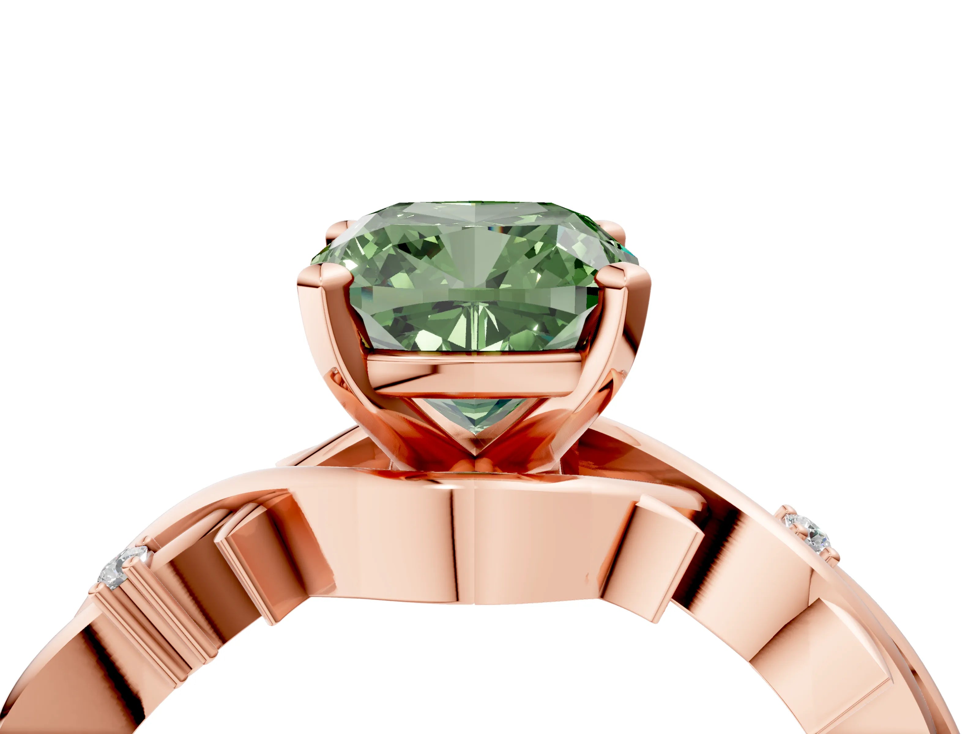 Rose gold Fancy Green Cushion Cut Diamond Solitaire Ring with Twisted Band and Prong Setting_209