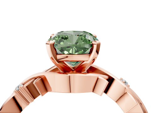 Rose gold Fancy Green Cushion Cut Diamond Solitaire Ring with Twisted Band and Prong Setting_209