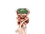 Rose gold Fancy Green Cushion Cut Diamond Solitaire Ring with Twisted Band and Prong Setting_210