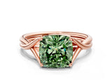 Rose gold Fancy Green Cushion Cut Diamond Solitaire Twist Band Prong Setting Ring_84
