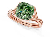 Rose gold Fancy Green Cushion Cut Diamond Solitaire Twist Band Prong Setting Ring_85
