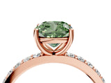Rose gold Fancy Green Cushion  Cut Diamond Solitaire with Pave Band and Four-Prong Setting 4