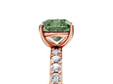 Rose gold Fancy Green Cushion  Cut Diamond Solitaire with Pave Band and Four-Prong Setting 5