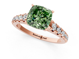 Rose gold Fancy Green Cushion  Cut Diamond Solitaire with Pave Band and Four-Prong Setting_158
