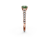 Rose gold Fancy Green Cushion  Cut Diamond Solitaire with Pave Band and Four-Prong Setting_159