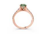 Rose gold Fancy Green Cushion  Cut Diamond Solitaire with Pave Band and Four-Prong Setting_160
