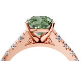 Rose gold Fancy Green Cushion  Cut Diamond Solitaire with Pave Band and Four-Prong Setting_161