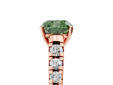 Rose gold Fancy Green Cushion  Cut Diamond Solitaire with Pave Band and Four-Prong Setting_162