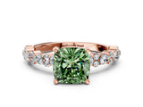 Rose gold Fancy Green Cushion Cut Diamond Solitaire with Side Stones, Pave Band, Four-Prong Setting_90