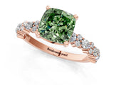 Rose gold Fancy Green Cushion Cut Diamond Solitaire with Side Stones, Pave Band, Four-Prong Setting_91