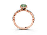 Rose gold Fancy Green Cushion Cut Diamond Solitaire with Side Stones, Pave Band, Four-Prong Setting_93
