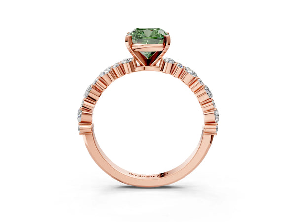 Rose Gold Cushion Cut Pear Side Stone Engagement Ring Setting for Fancy Green Center