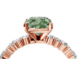 Rose gold Fancy Green Cushion Cut Diamond Solitaire with Side Stones, Pave Band, Four-Prong Setting_94