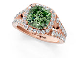 Rose gold Fancy Green Cushion Cut Diamond Split Shank Halo Ring with Four-Prong Setting_59