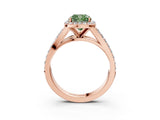 Rose gold Fancy Green Cushion Cut Diamond Split Shank Halo Ring with Four-Prong Setting_61