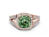 Rose gold Fancy Green Cushion Cut Diamond Split Shank Halo Ring with Four-Prong Setting_66