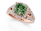 Rose gold Fancy Green Cushion Cut Diamond Split Shank Halo Ring with Four-Prong Setting_67