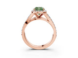 Rose gold Fancy Green Cushion Cut Diamond Split Shank Halo Ring with Four-Prong Setting_69