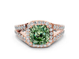 Rose gold Fancy Green Cushion Cut Diamond Split Shank Halo Ring with Four-Prong Setting_78