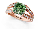 Rose gold Fancy Green Cushion Cut Diamond Split Shank Ring with Pavé Band and Four-Prong Setting_45