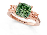 Rose gold Fancy Green Cushion Cut Diamond Three-Stone Engagement Ring with Prong Setting and Pavé Band_1