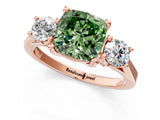 Rose gold Fancy Green Cushion Cut Diamond Three-Stone Engagement Ring with Prong Setting and Pavé Band_13