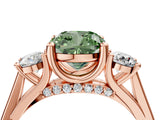 Rose gold Fancy Green Cushion Cut Diamond Three-Stone Engagement Ring with Prong Setting and Pavé Band_16