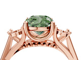 Rose gold Fancy Green Cushion Cut Diamond Three-Stone Engagement Ring with Prong Setting and Pavé Band_4