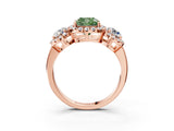 Rose gold Fancy Green Cushion Cut Diamond Three-Stone Halo Ring with Prong Setting and Pavé Accents_3