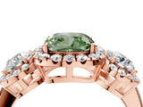 Rose gold Fancy Green Cushion Cut Diamond Three-Stone Halo Ring with Prong Setting and Pavé Accents_4