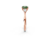 Rose gold Fancy Green Cushion Cut Diamond Three-Stone Ring with Pear Side Stones and Four-Prong Setting_61