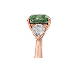Rose gold Fancy Green Cushion Cut Diamond Three-Stone Ring with Pear Side Stones and Four-Prong Setting_64
