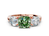 Rose gold Fancy Green Cushion Cut Diamond Three-Stone Ring with Prong Setting and Classic Band_111