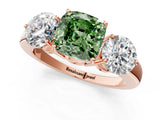 Rose gold Fancy Green Cushion Cut Diamond Three-Stone Ring with Prong Setting and Classic Band_112